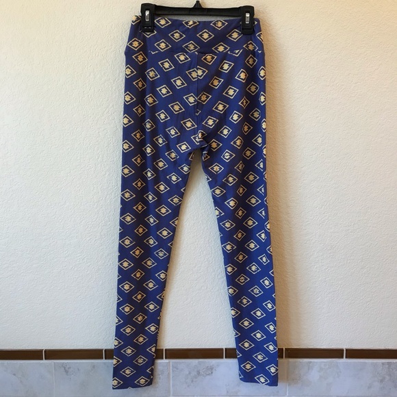 Lularoe Leggings Tights One Size Geometric Blue Yellow - Picture 5 of 10
